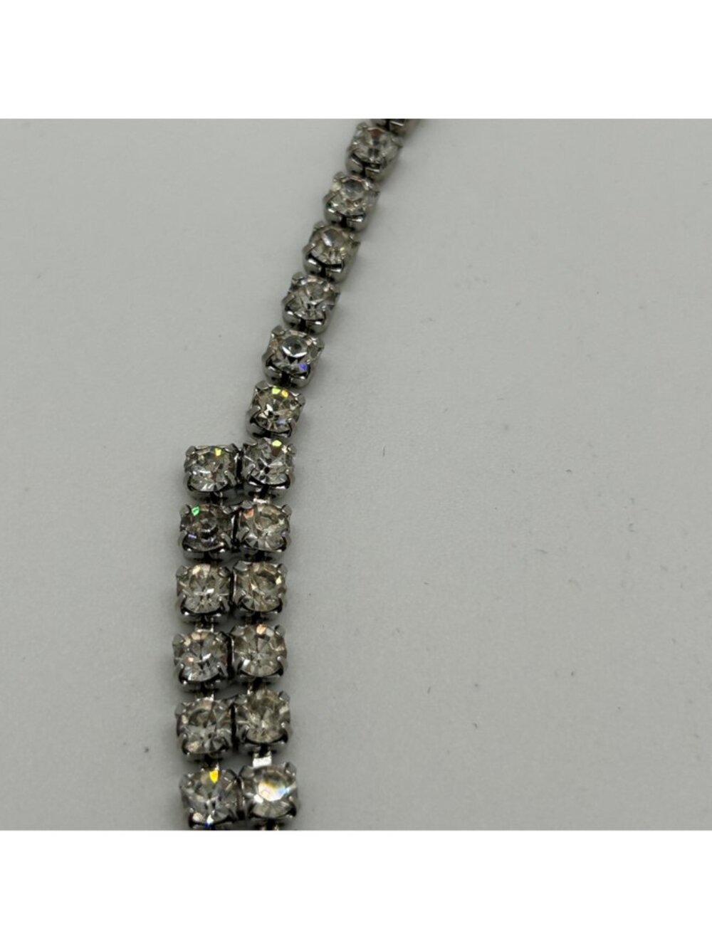 Vintage Silver Tone Clear Rhinestone Choker Necklace Teardrop Navette Marquise A - Picture 7 of 11